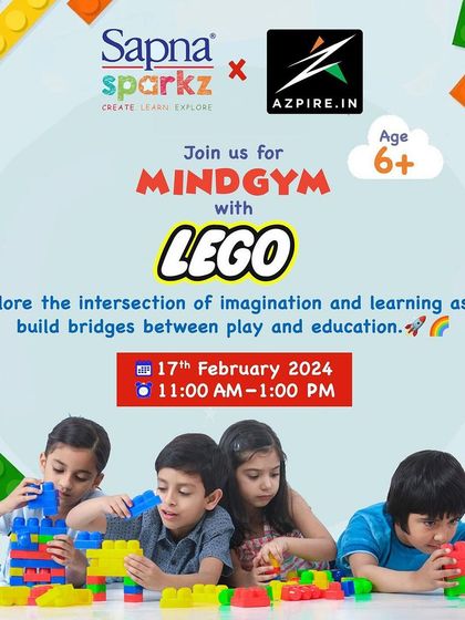 Join us for Mindgym with LEGO! This poster announces our collaboration with Azpire for a workshop that builds bridges between play and education for kids aged 6 and up.