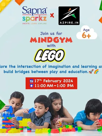 A poster for our Mindgym with LEGO event, emphasizing the blend of imagination and learning. These announcements help us reach families interested in educational play.