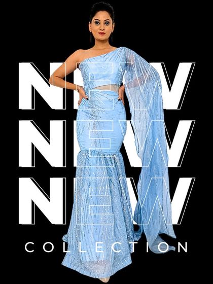 This striking ice-blue gown with a modern silhouette is perfect for a cocktail party or reception.