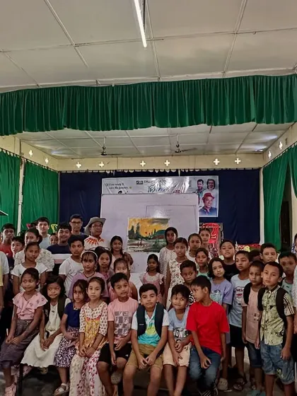 A full group photo with all the students and parents from the second day of our workshop at Gogamukh College Auditorium. It was a wonderful community event.
