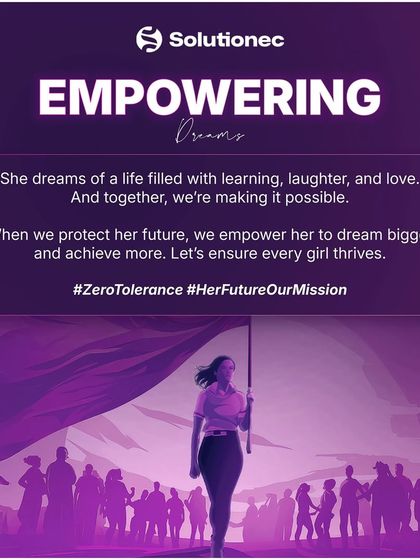 We believe that when we protect a girl's future, we empower her to dream bigger. This image of a woman leading a movement represents our mission to ensure every girl thrives in a world free from harm.