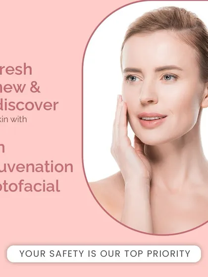 The Skin Rejuvenation Photofacial is a safe and effective way to refresh and renew your skin. This treatment uses gentle pulses of light to address skin concerns and has a strong safety record, making it suitable for regular maintenance sessions.