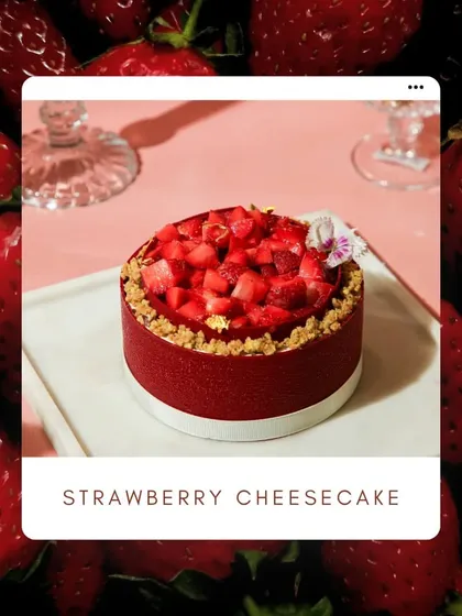 Our winter menu is calling. Answer with our delicious Strawberry Cheesecake.