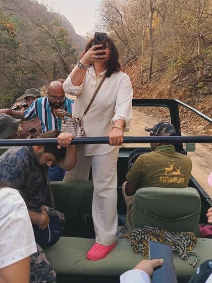 Out of the workshop and into the wild! It's wonderful to see my custom-made co-ord set being enjoyed on a jungle safari.