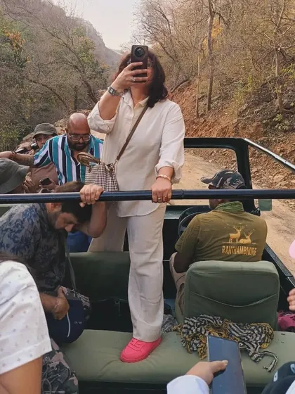 Out of the workshop and into the wild! It's wonderful to see my custom-made co-ord set being enjoyed on a jungle safari.