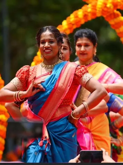 We love celebrating cultural festivals with the community. This performance was part of a Ganesha Chaturthi procession, where our dancers brought traditional Andhra Telangana folk dance to life with vibrant costumes and joyful expressions.