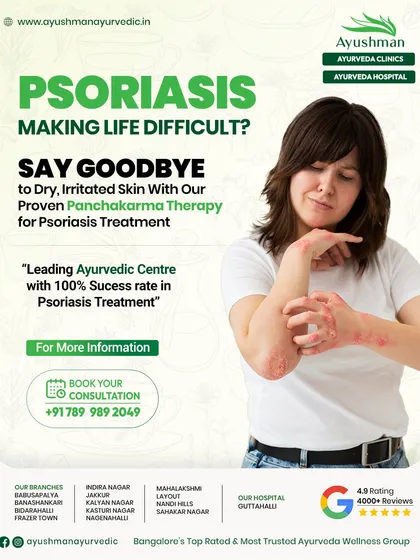We offer proven Panchakarma therapies for managing difficult skin conditions like Psoriasis. This image represents our promise to help you say goodbye to dry, irritated skin through natural, root-cause treatments that have a high success rate.