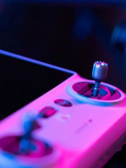 A close-up of the precision control stick on our DJI remote. Every movement is carefully controlled to produce smooth, cinematic aerial shots.