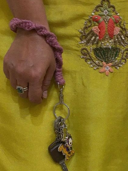 My macrame wristlets are designed to slip comfortably over your hand, so you can carry your keys hands-free while running errands.