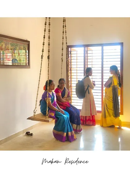 A classic Indian brass swing becomes a centerpiece in the Makam Residence, showcasing how I blend modern minimalism with traditional decor. This element adds a touch of cultural heritage and creates a nostalgic, relaxing corner within a contemporary home.