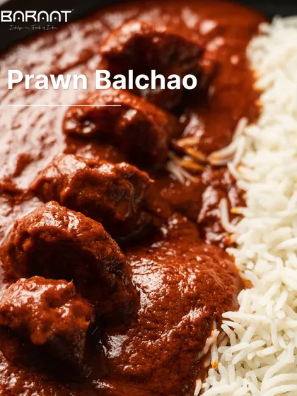 Savor the elegance of Prawn Balchao, a harmonious blend of succulent prawns, tangy vinegar, and aromatic spices.