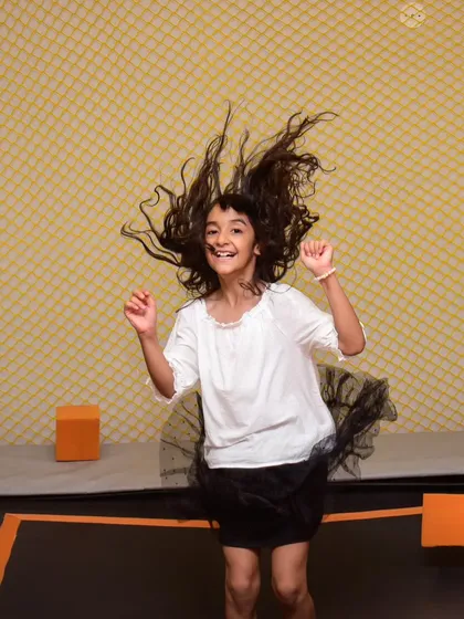 Flying high on the trampoline! The feeling of weightlessness brings out the biggest smiles.