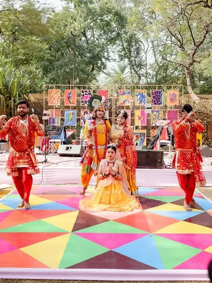 The full view of a dance performance on a custom-printed floor, showing how we integrate decor into every aspect of the event.