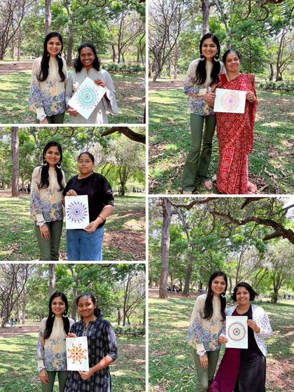 Posing with participants and their finished dot mandalas. Each one is unique, which is the beauty of finding your own creative flow.