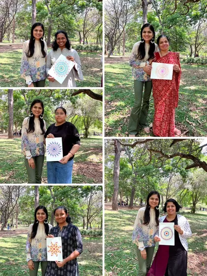 Posing with participants and their finished dot mandalas. Each one is unique, which is the beauty of finding your own creative flow.