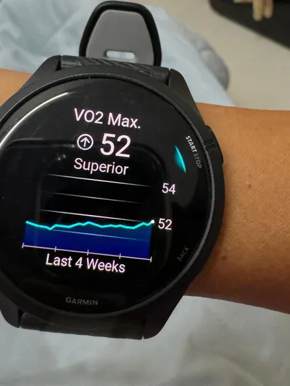 My VO2 Max at 52. Even when a workout doesn't go as planned, the long term trend is what matters.