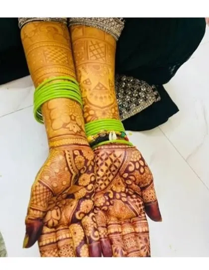 The beautiful dark stain of the mehndi after the paste has been removed. My homemade natural henna guarantees this rich, long-lasting color.