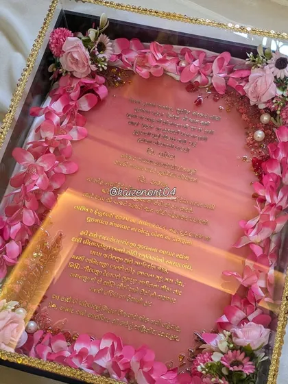 Your wedding invitation should be as special as the day itself. I create these luxury wedding invitations, or Kankotris, in resin with metal lettering and floral details, all presented in a beautiful custom box.
