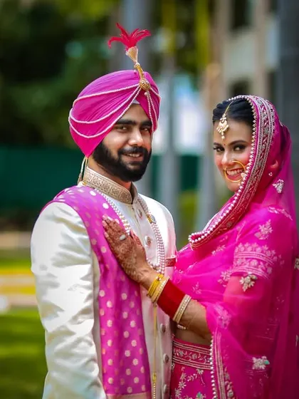A portrait of Punjabi royalty. We focus on capturing the elegance and rich cultural details of your wedding attire, creating classic images that you will treasure as family heirlooms.