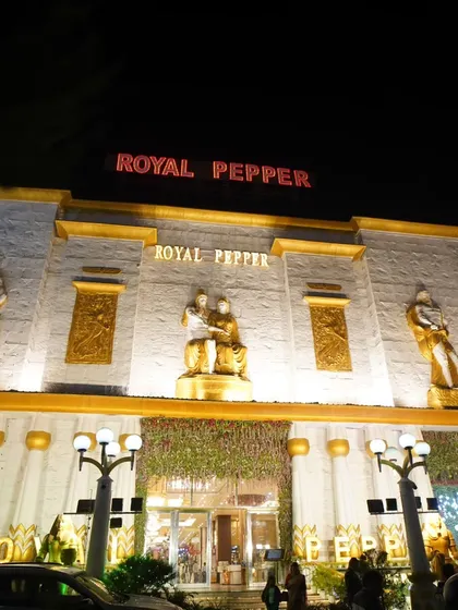 The facade of the "Royal Pepper" banquet hall, a popular wedding venue in Delhi. I always capture the location to complete the wedding story.