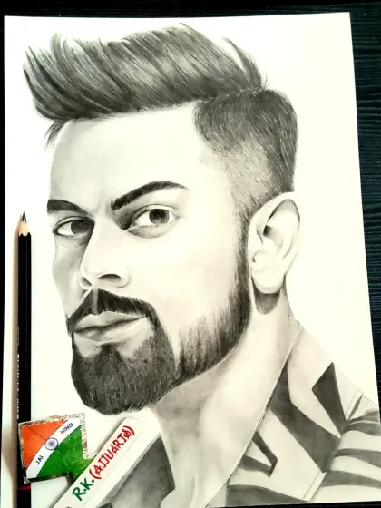 A slightly different lighting on my Virat Kohli portrait, emphasizing the contrast and sharp details in the sketch.