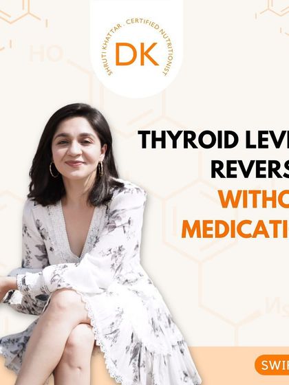 This graphic introduces a powerful success story of a client who reversed her thyroid levels without medication through a natural, nutrition-based approach.