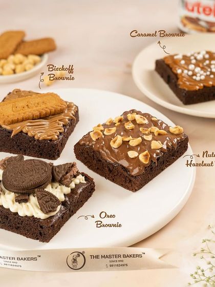 Can't decide on a brownie? Why not try them all. Here are four of our most popular flavors: Nutella Hazelnut, classic Oreo, sweet Caramel, and spiced Biscoff.