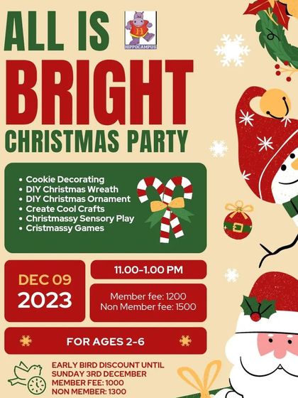 All is bright at our Christmas Party! Kick off the holiday mood by decorating cookies, making your own wreath and ornaments, and singing Christmas carols while sipping hot chocolate.