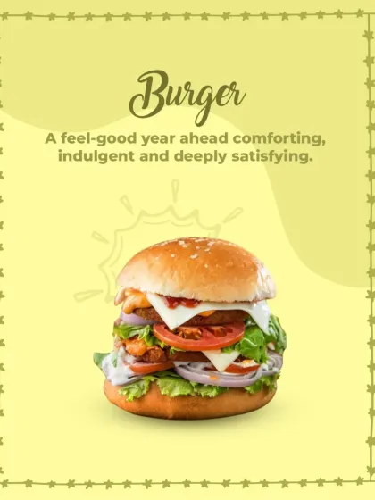 We believe good food leads to a good mood. This graphic celebrates our indulgent and comforting veg burger as the perfect feel-good meal to make your day better.
