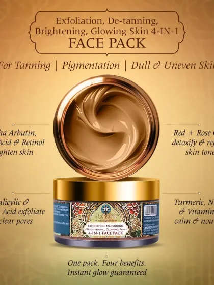 One pack, four benefits. My 4-in-1 Face Pack is formulated for tanning, pigmentation, and dull skin, using Alpha Arbutin and Retinol to brighten, and clays to detoxify for an instant glow.