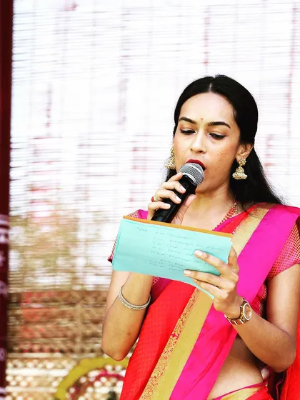 Whether in a suit or a saree, I adapt my style to the event's atmosphere. This was from a formal corporate forum where I was the host, dressed in a traditional saree to match the occasion's elegance.
