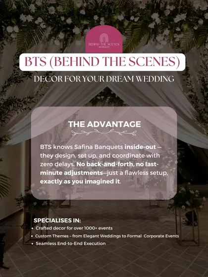 The advantage of using our decor partner BTS is their intimate knowledge of the venue, ensuring zero delays and a flawless setup exactly as you imagined.