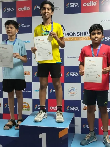 Kaavya Parmar on the podium after winning gold in the BSU13 category at the SFA Championships in Mumbai. A true champion in the making.