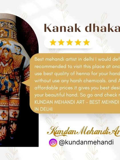 A wonderful review from a happy client who recommends my work for using high-quality, chemical-free henna and creating beautiful designs.