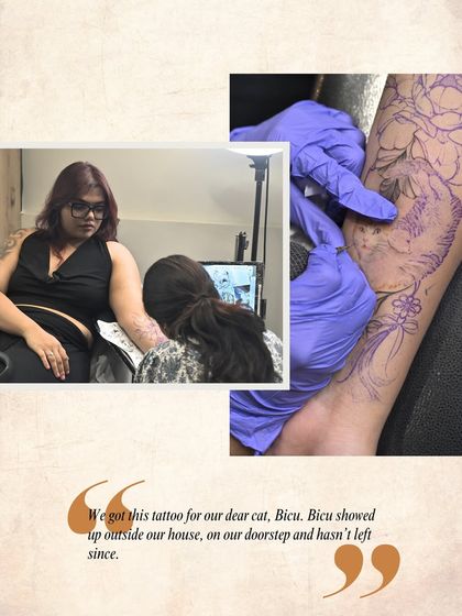 "We got this tattoo for our dear cat, Bicu. Bicu showed up outside our house, on our doorstep and hasn't left since." The story behind a very special family tattoo.