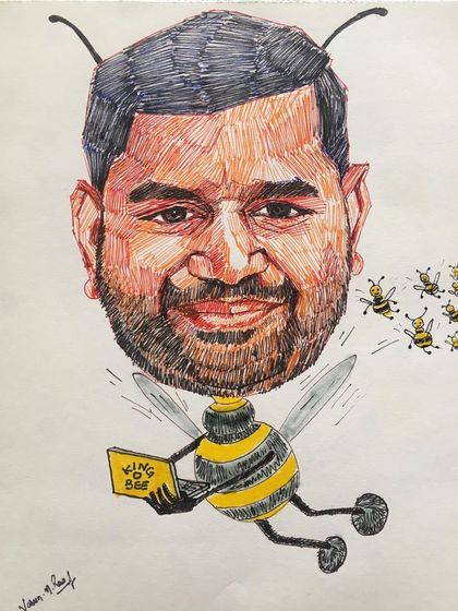 Part of a series for a manufacturing firm, this caricature depicts the "King Bee" of the team. I work with companies to create custom awards that reflect each employee's unique strengths and contributions.