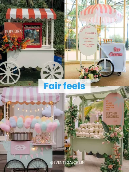 'Fair Feels' stalls like popcorn, ice cream, cotton candy, and coconut water carts add a touch of nostalgic fun to any celebration.