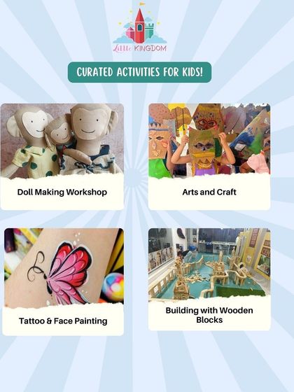 A summary of the curated activities for kids, including a doll-making workshop, arts and craft, face painting, and building with wooden blocks. Pre-booking is always a good idea!