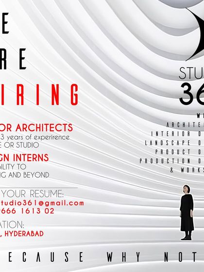 Studio 361 in Hyderabad is seeking Junior Architects with 0-2 years of experience for on-site or studio roles, emphasizing the ability to think big.