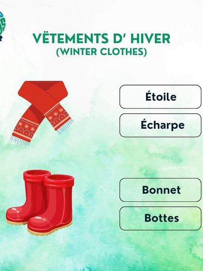 Don't forget your accessories. Here are the French words for scarf ('écharpe') and boots ('bottes').