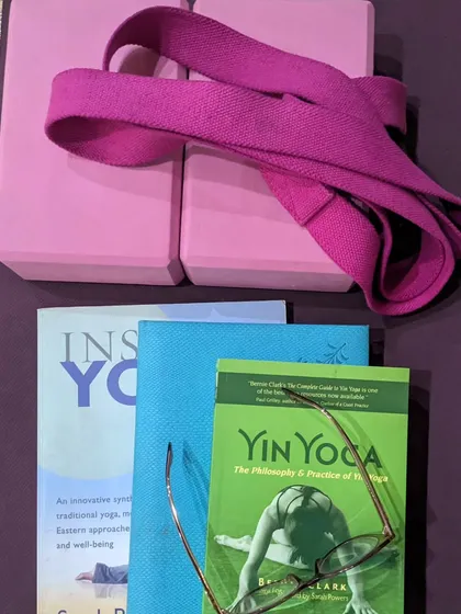 Getting ready for my Yin Yoga Teacher Training. My books, blocks, and straps are all ready to help me learn and share this beautiful practice.