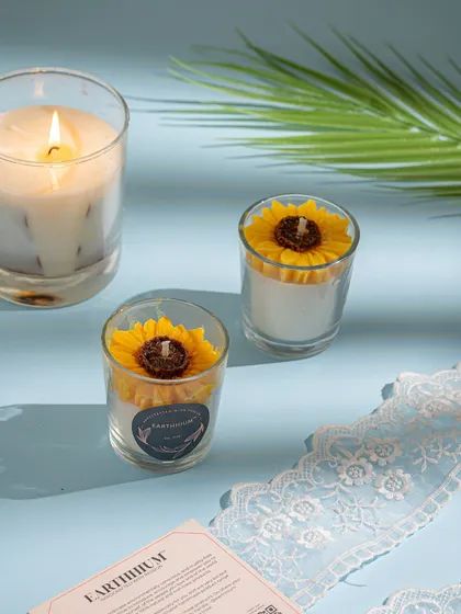 Small in size, big on charm! My shot glass candles, like these sunflower ones, are perfect for tiny spaces.
