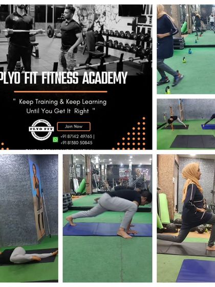 "Keep Training & Keep Learning Until You Get It Right." This collage captures the essence of our fitness academy, showing students engaged in barbell training, kettlebell drills, yoga poses, and lunges during our practical mentoring classes in Kochi.