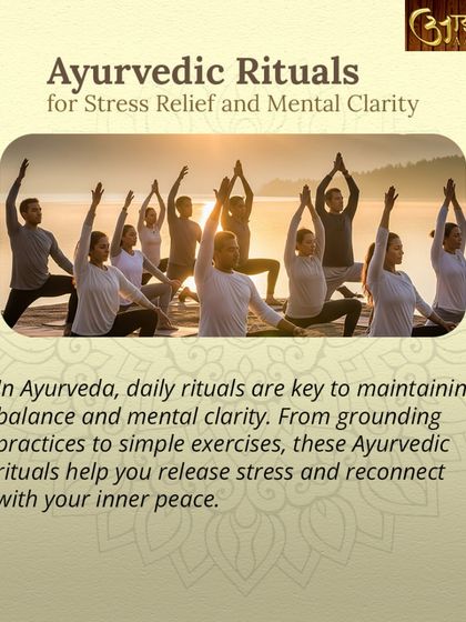 In Ayurveda, daily rituals are key to maintaining mental clarity and relieving stress. Practices like yoga help you release tension and reconnect with your inner peace, as shown by this group practicing by the water.