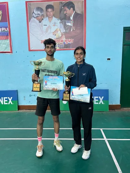 We produce winners across all categories. My trainees Pradeep Chaudhary and Shailja Shukla with their trophies after winning Gold in Mixed Doubles at the U.P. Senior State Ranking Tournament.