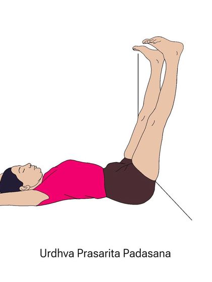 An illustration of Urdhva Prasarita Padasana (Legs-Up-the-Wall Pose), the first pose in a 30-minute home sequence for back pain.