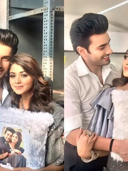 Actors Ankur Verma and Tanvi Dogra posing with the custom photo pillow we created for them. These moments are what make our celebrity gifting service so special.