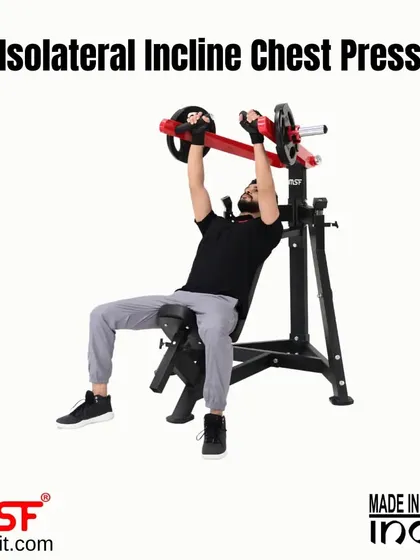 A user demonstrating the full press on the Isolateral Incline Chest Press.