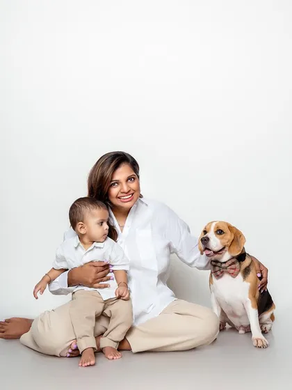 In my studio, we can create clean, timeless portraits that highlight the bond between all your babies, human and furry. This session with a beautiful Beagle shows how we make everyone shine.