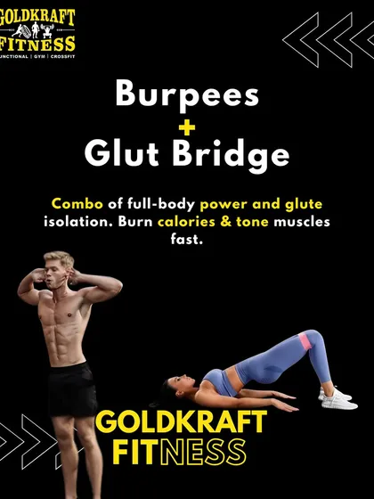 A powerful bodyweight combination for a full-body workout. This graphic explains how pairing burpees for power and calorie burn with glute bridges for muscle isolation and toning can deliver fast results.
